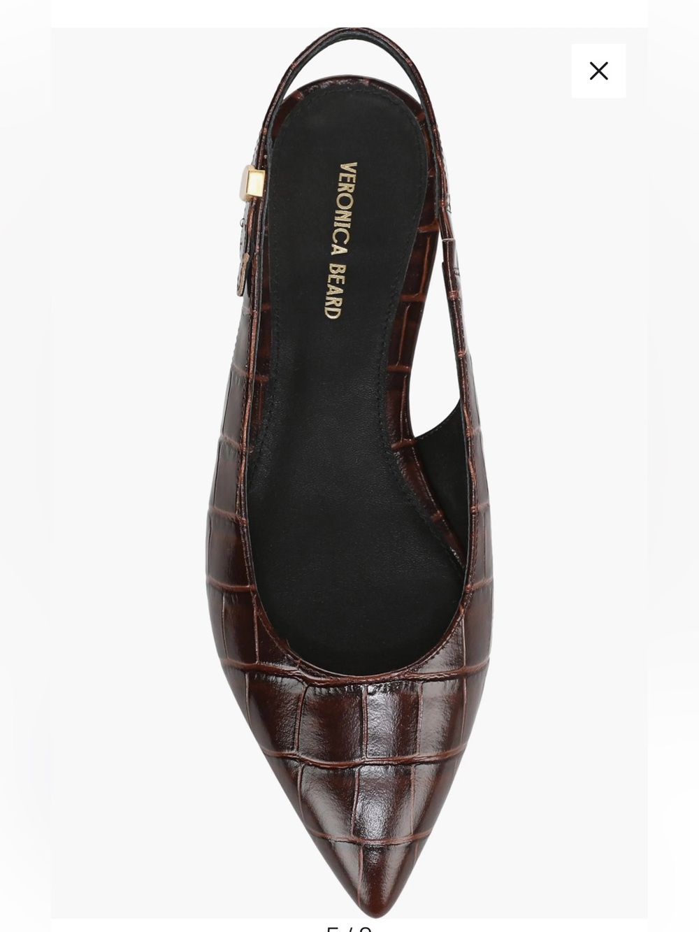 Veronica Beard Chocolate Croc-Embossed Pointed Slingback Flats 8 New $375 - Picture 5 of 12